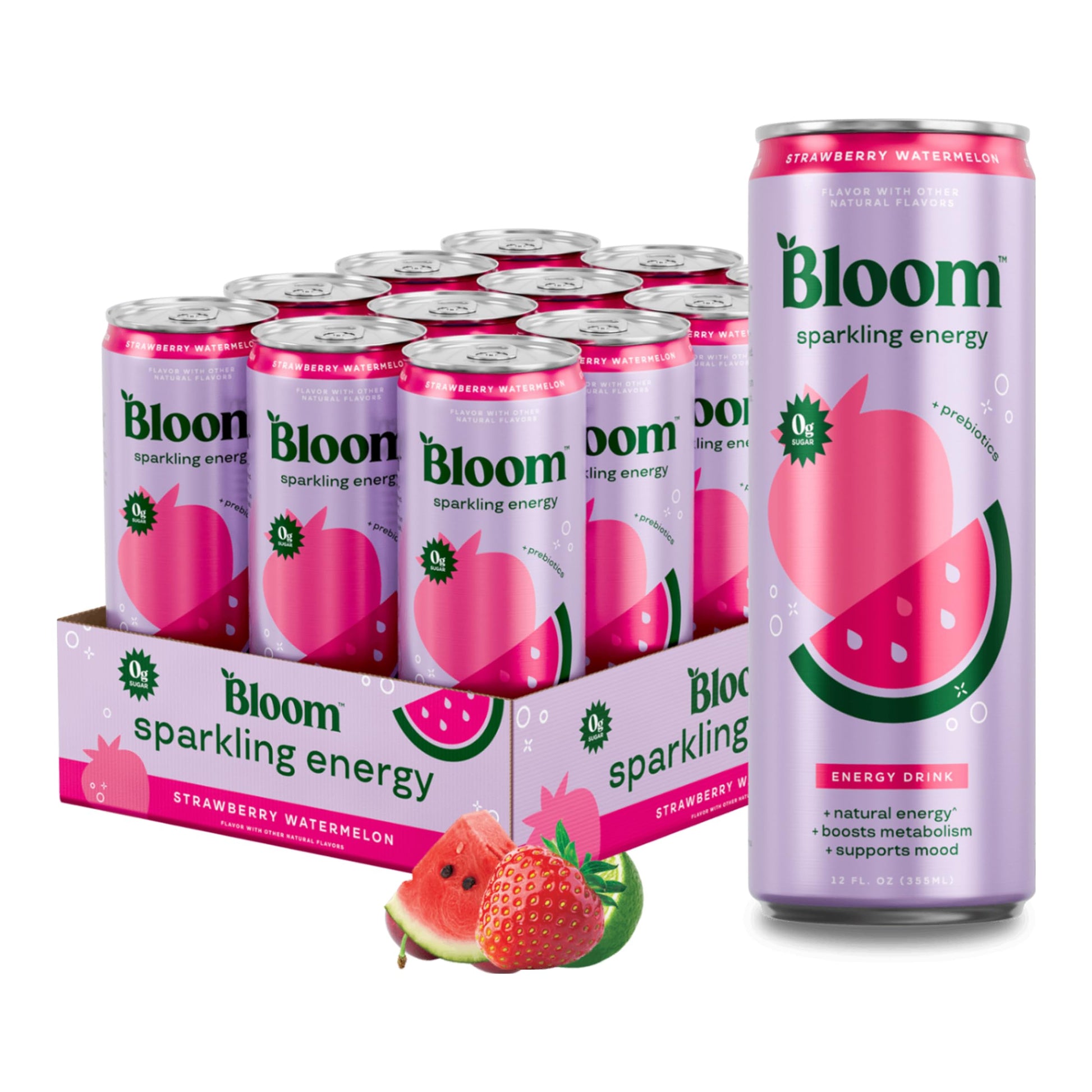 Bloom Nutrition Sparkling Energy Drink - Variety Pack - Natural Caffeine, Zero Sugar, 180mg Caffeine - Antioxidant-Rich with Green Coffee Bean, Green Tea Extract, Prebiotics - 12oz 12 Pack