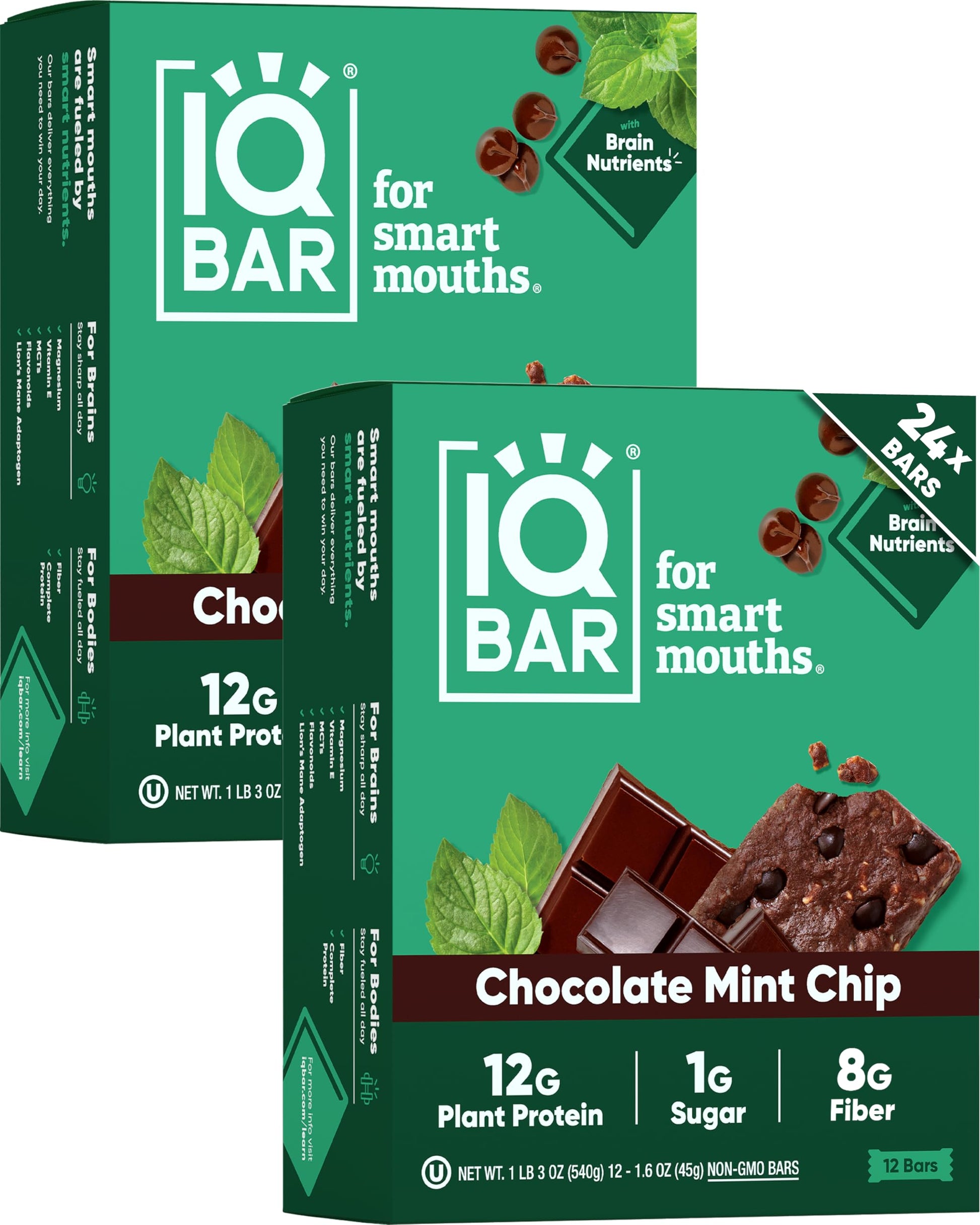 IQBAR Clean Plant Protein Bars - Chocolate Lovers Variety - 12 Count - Keto, Vegan, High Fiber, Gluten and Dairy Free, Low Sugar Snack - Brain and Body Nutrients for Focus, Energy, Meal Replacement