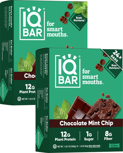 IQBAR Clean Plant Protein Bars - Chocolate Lovers Variety - 12 Count - Keto, Vegan, High Fiber, Gluten and Dairy Free, Low Sugar Snack - Brain and Body Nutrients for Focus, Energy, Meal Replacement