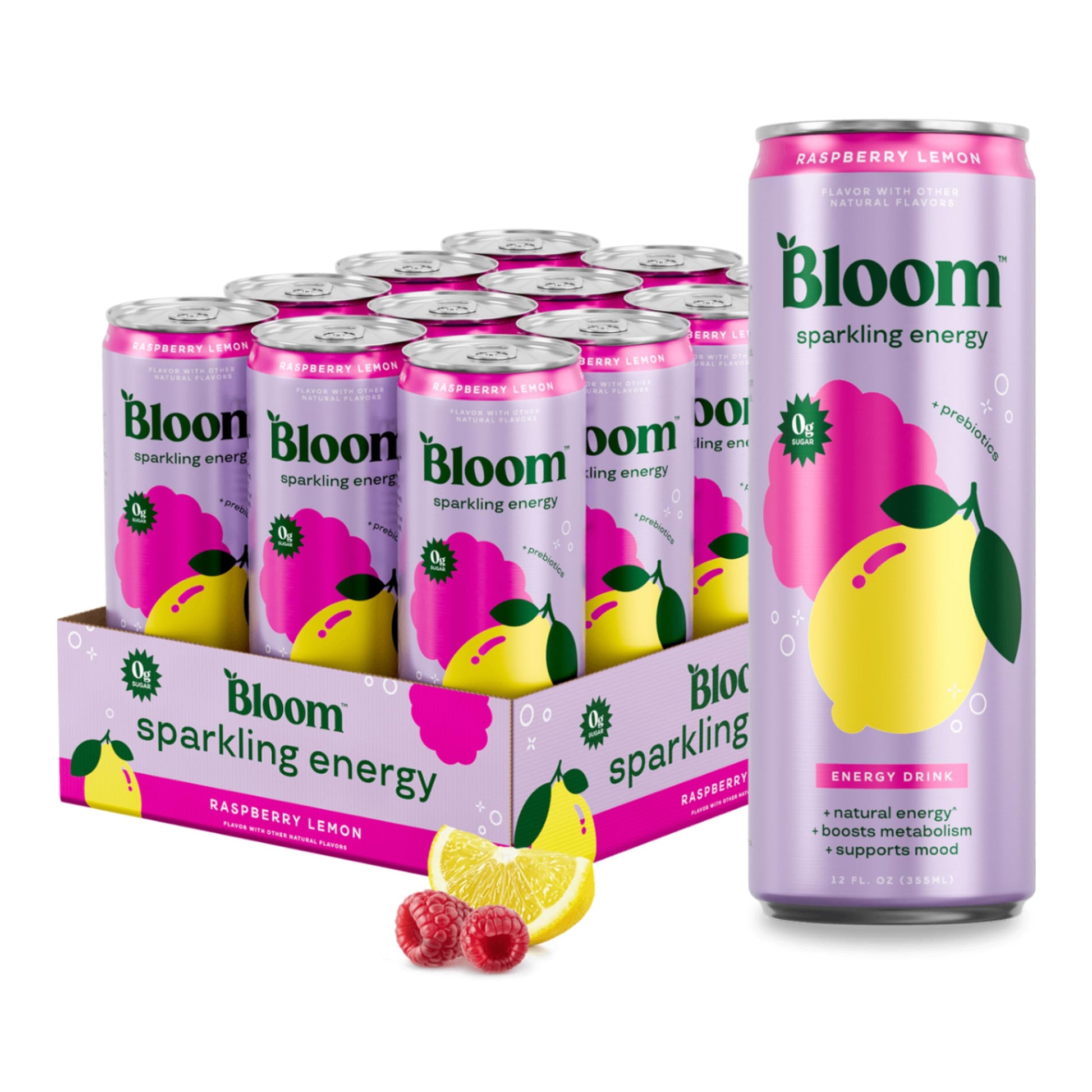 Bloom Nutrition Sparkling Energy Drink - Variety Pack - Natural Caffeine, Zero Sugar, 180mg Caffeine - Antioxidant-Rich with Green Coffee Bean, Green Tea Extract, Prebiotics - 12oz 12 Pack