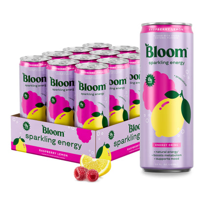 Bloom Nutrition Sparkling Energy Drink - Variety Pack - Natural Caffeine, Zero Sugar, 180mg Caffeine - Antioxidant-Rich with Green Coffee Bean, Green Tea Extract, Prebiotics - 12oz 12 Pack