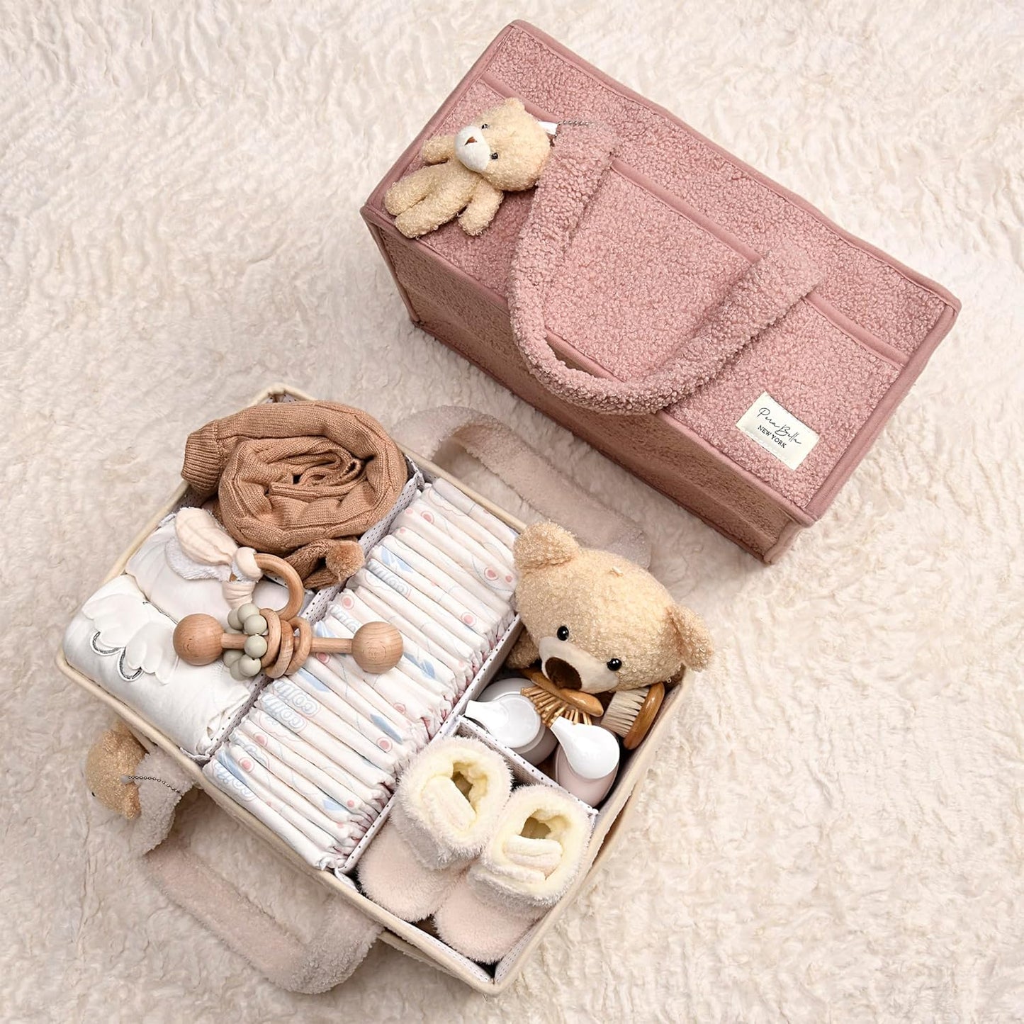 PeraBella Baby Diaper Caddy Organizer with Handle, Boy & Girl Shower Gift Basket, Portable Diaper Storage Basket Bin for Wipes, Newborn Baby Essentials Registry Search Must Haves, Car Caddy Organizer