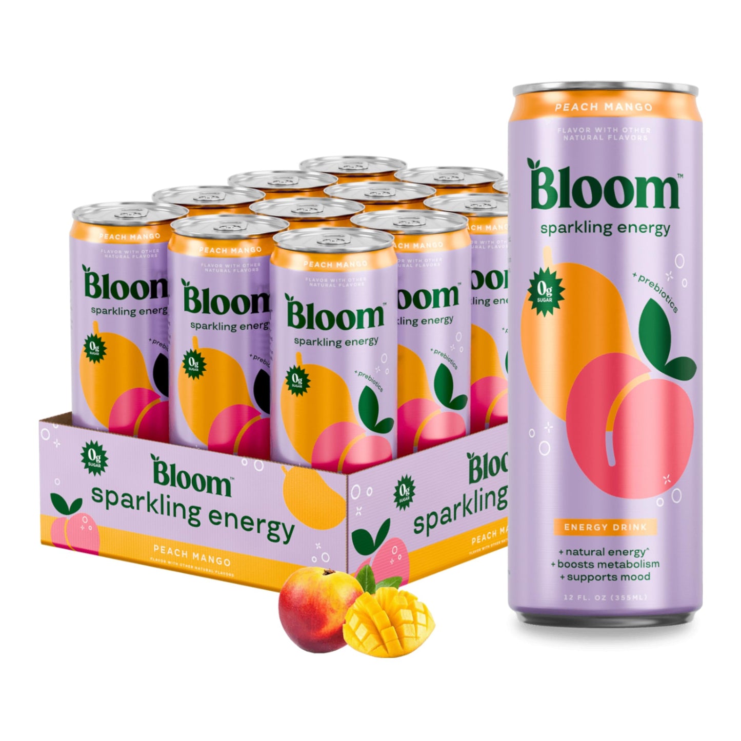 Bloom Nutrition Sparkling Energy Drink - Variety Pack - Natural Caffeine, Zero Sugar, 180mg Caffeine - Antioxidant-Rich with Green Coffee Bean, Green Tea Extract, Prebiotics - 12oz 12 Pack