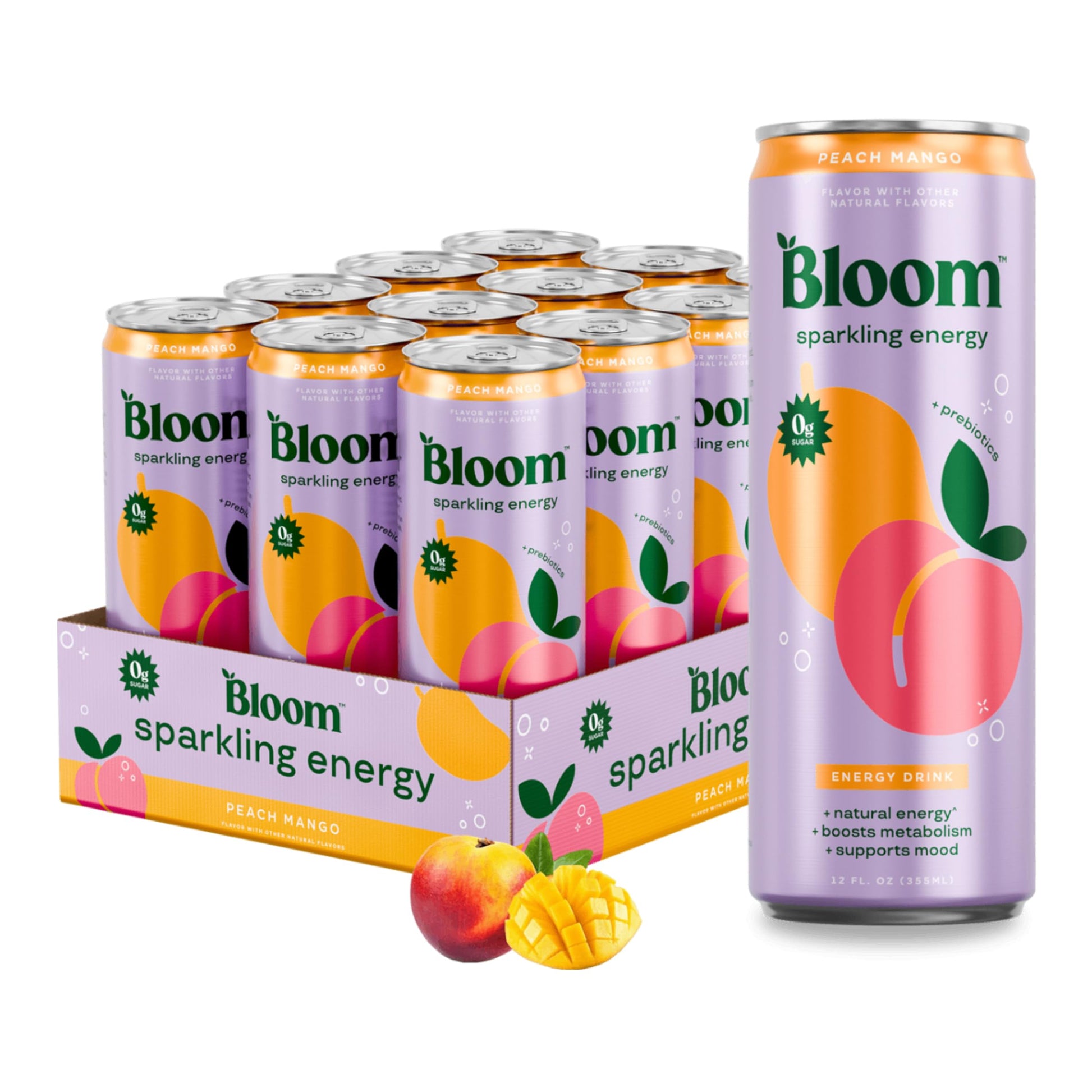 Bloom Nutrition Sparkling Energy Drink - Variety Pack - Natural Caffeine, Zero Sugar, 180mg Caffeine - Antioxidant-Rich with Green Coffee Bean, Green Tea Extract, Prebiotics - 12oz 12 Pack