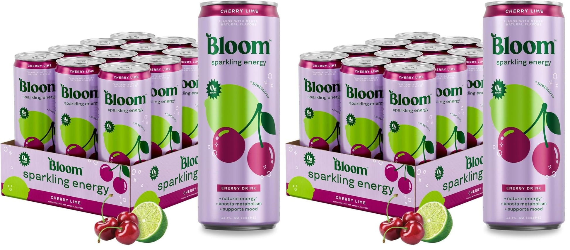 Bloom Nutrition Sparkling Energy Drink - Variety Pack - Natural Caffeine, Zero Sugar, 180mg Caffeine - Antioxidant-Rich with Green Coffee Bean, Green Tea Extract, Prebiotics - 12oz 12 Pack