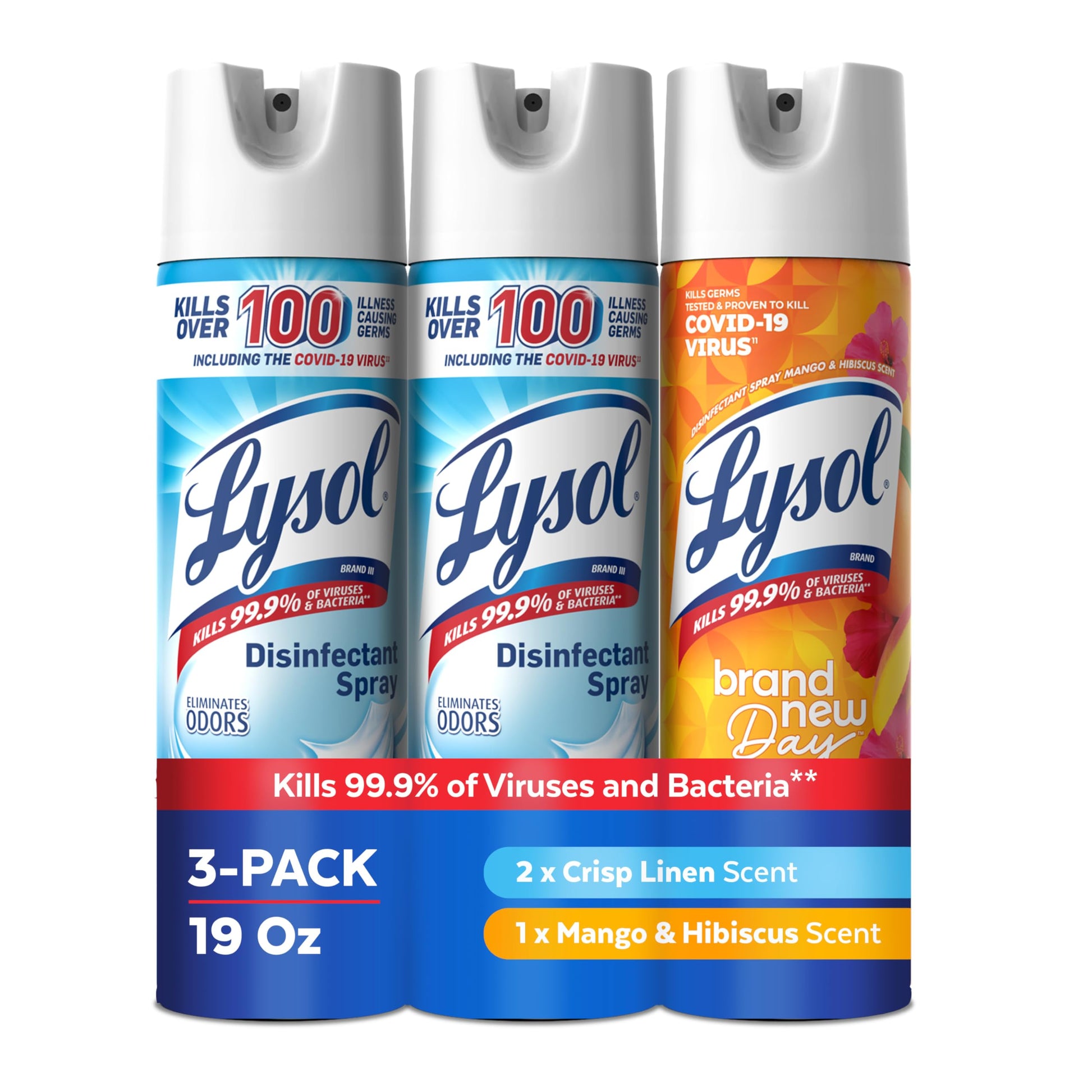 Lysol Disinfectant Spray, Household Cleaning Supplies, Disinfecting Multi-Purpose Room Spray, Antibacterial Sanitizer, Deodorizer, Kills Hantavirus, Crisp Linen, 19 Fl Oz (Pack of 2)