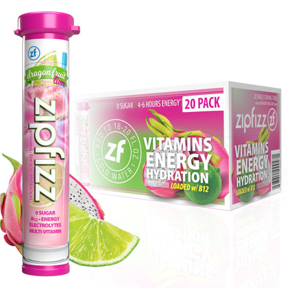 Zipfizz Daily Energy Drink Powder, Fruit Punch, 20 Pack 3-in-1 Sustained Energy, Rapid Hydration, and Essential Vitamins Sugar-Free Electrolyte Powder Contains Vitamin B-12 & Antioxidants