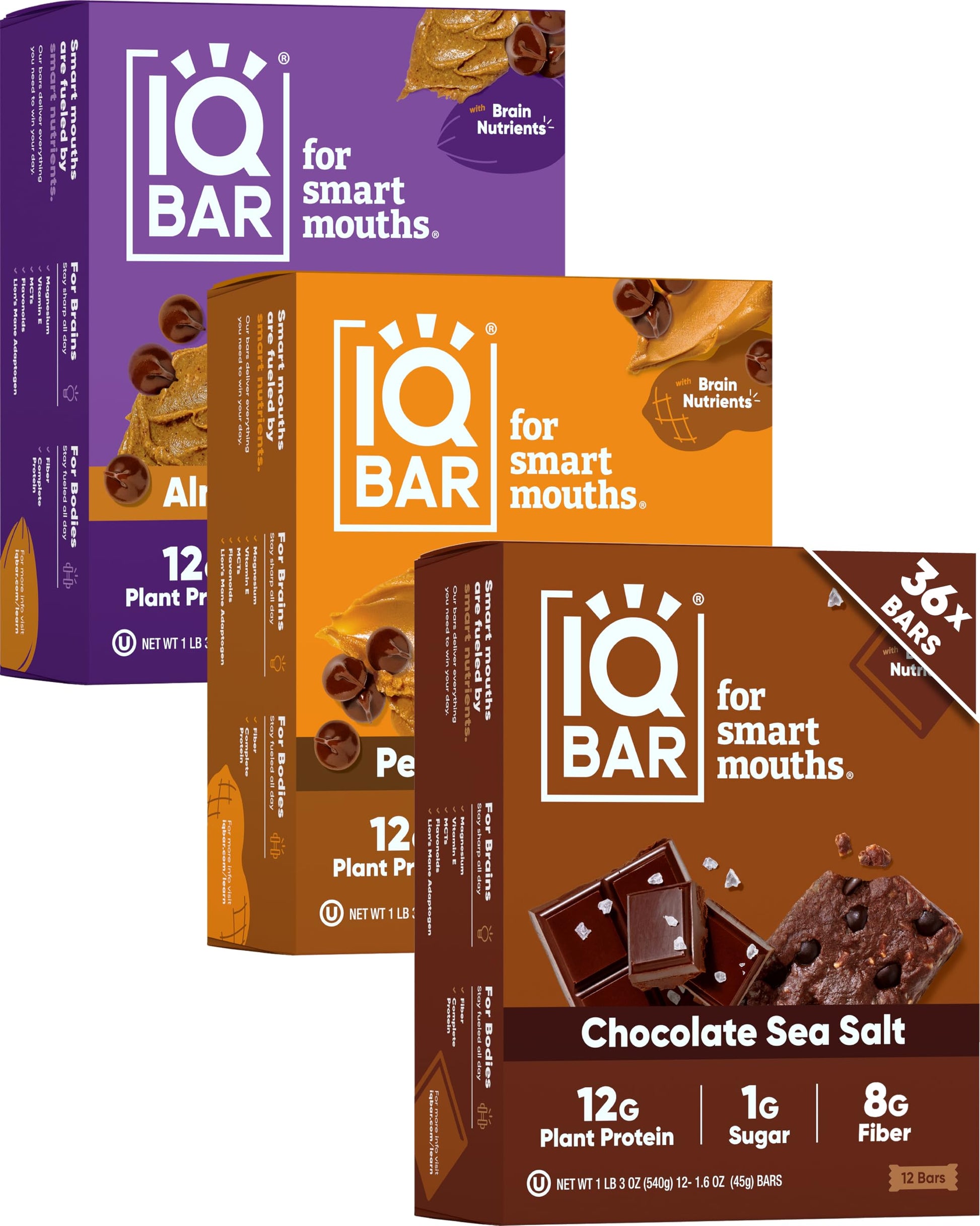 IQBAR Clean Plant Protein Bars - Chocolate Lovers Variety - 12 Count - Keto, Vegan, High Fiber, Gluten and Dairy Free, Low Sugar Snack - Brain and Body Nutrients for Focus, Energy, Meal Replacement