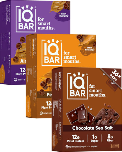 IQBAR Clean Plant Protein Bars - Chocolate Lovers Variety - 12 Count - Keto, Vegan, High Fiber, Gluten and Dairy Free, Low Sugar Snack - Brain and Body Nutrients for Focus, Energy, Meal Replacement