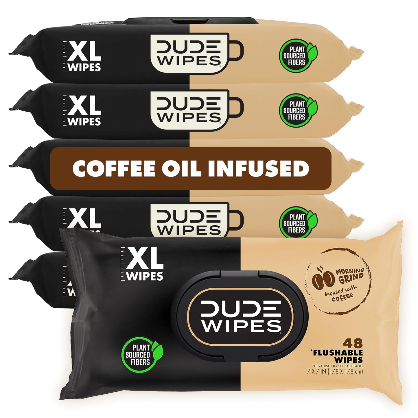 DUDE Wipes Unscented Flushable Wipes - Extra-Large Adult Wet Wipes for Sensitive Skin - 6 Pack (288 Count) - Infused with Vitamin E and Aloe - Septic and Sewer Safe