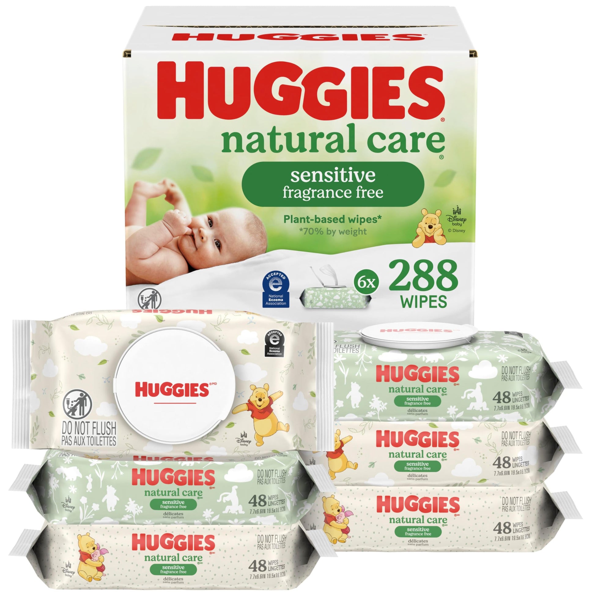 Huggies Natural Care Sensitive Baby Wipes, Unscented, Hypoallergenic, 99% Purified Water, 12 Flip-Top Packs (768 Wipes Total), Packaging May Vary