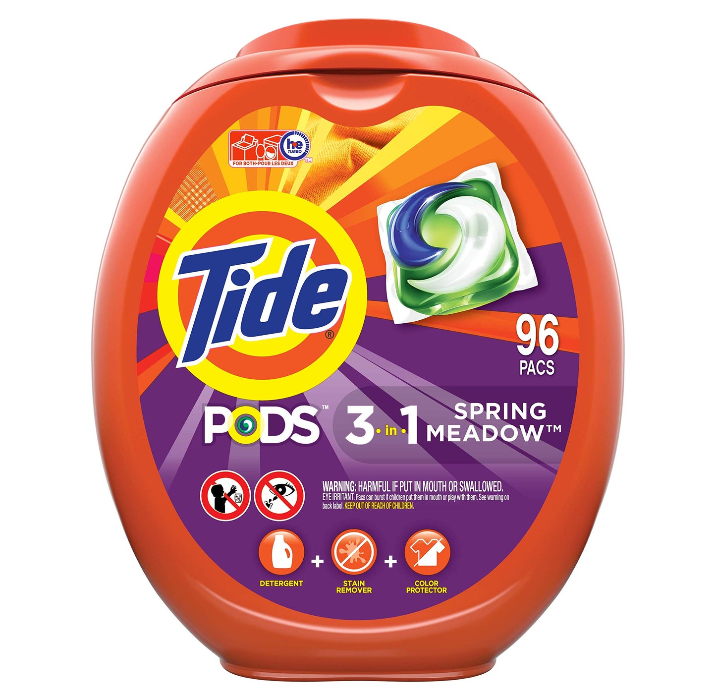 Tide PODS laundry detergent pacs, 3-in-1 Stain Remover, Odor Fighter, Color Protector, 112 Count, HE compatible, Spring Meadow Scent