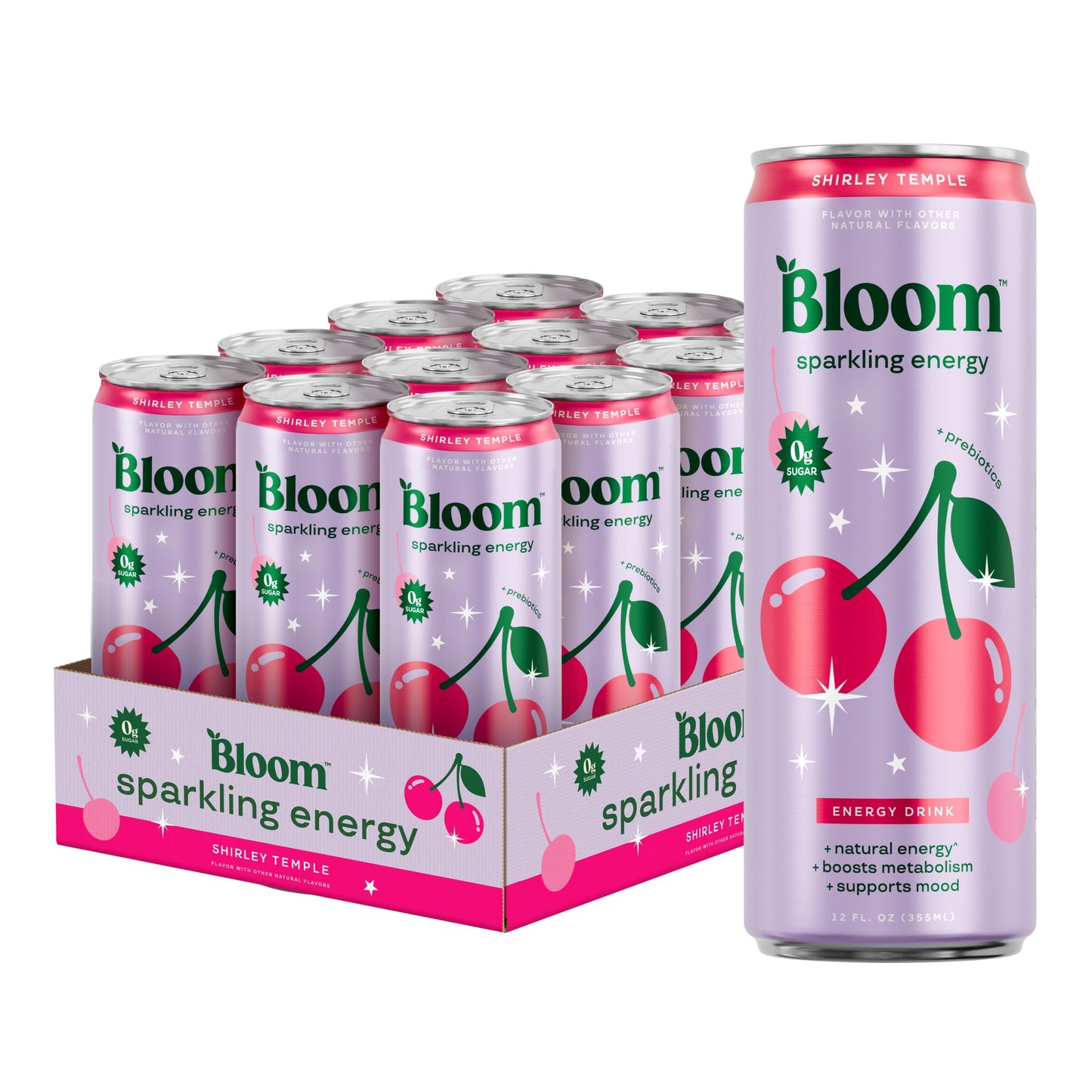 Bloom Nutrition Sparkling Energy Drink - Variety Pack - Natural Caffeine, Zero Sugar, 180mg Caffeine - Antioxidant-Rich with Green Coffee Bean, Green Tea Extract, Prebiotics - 12oz 12 Pack