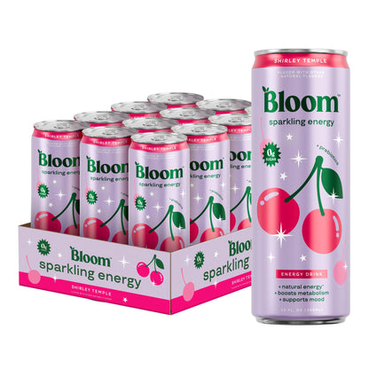 Bloom Nutrition Sparkling Energy Drink - Variety Pack - Natural Caffeine, Zero Sugar, 180mg Caffeine - Antioxidant-Rich with Green Coffee Bean, Green Tea Extract, Prebiotics - 12oz 12 Pack