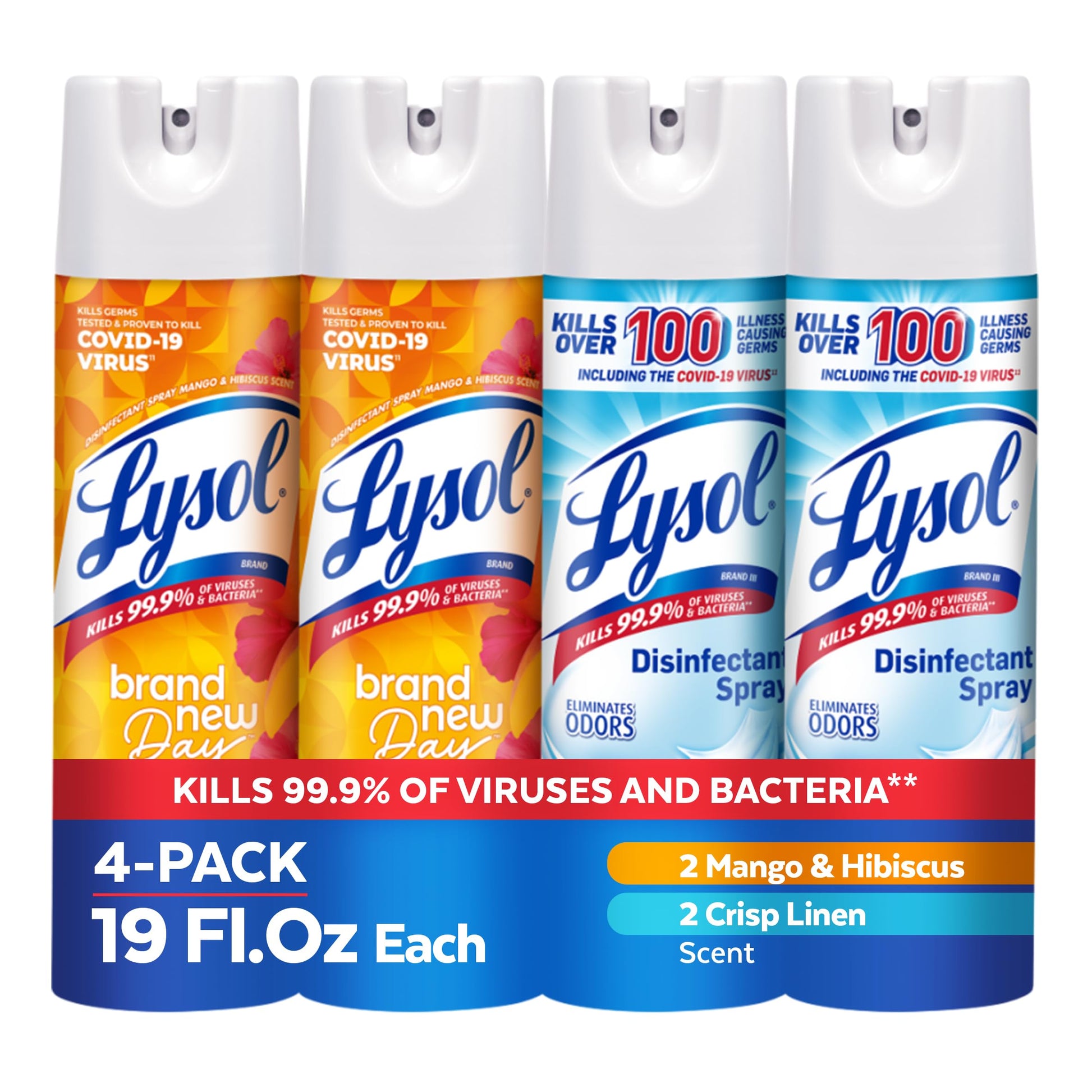 Lysol Disinfectant Spray, Household Cleaning Supplies, Disinfecting Multi-Purpose Room Spray, Antibacterial Sanitizer, Deodorizer, Kills Hantavirus, Crisp Linen, 19 Fl Oz (Pack of 2)