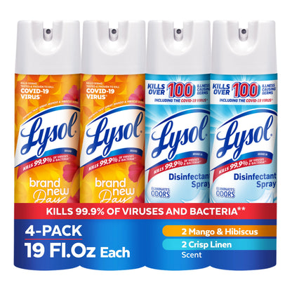 Lysol Disinfectant Spray, Household Cleaning Supplies, Disinfecting Multi-Purpose Room Spray, Antibacterial Sanitizer, Deodorizer, Kills Hantavirus, Crisp Linen, 19 Fl Oz (Pack of 2)