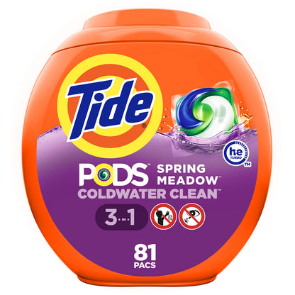 Tide PODS laundry detergent pacs, 3-in-1 Stain Remover, Odor Fighter, Color Protector, 112 Count, HE compatible, Spring Meadow Scent