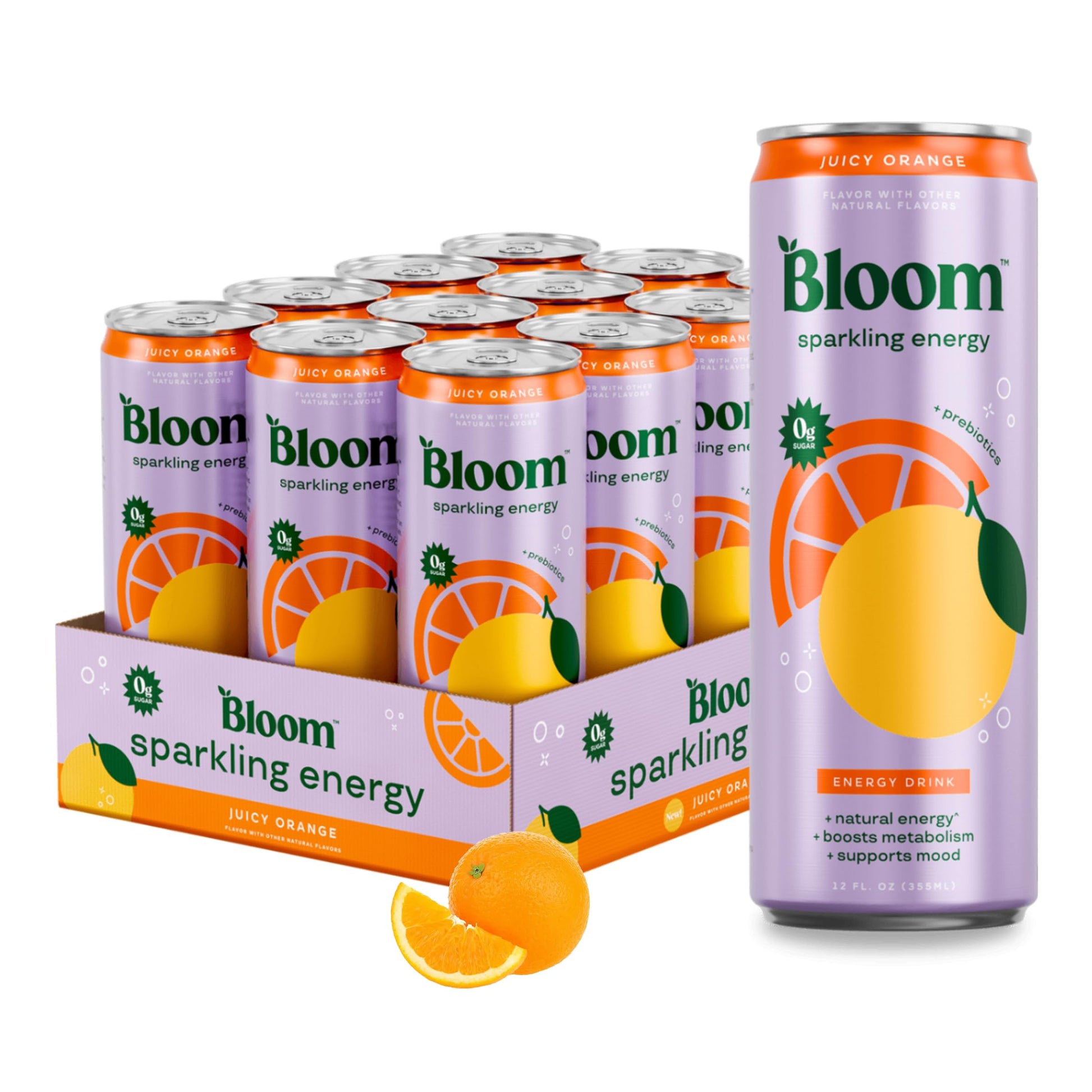 Bloom Nutrition Sparkling Energy Drink - Variety Pack - Natural Caffeine, Zero Sugar, 180mg Caffeine - Antioxidant-Rich with Green Coffee Bean, Green Tea Extract, Prebiotics - 12oz 12 Pack