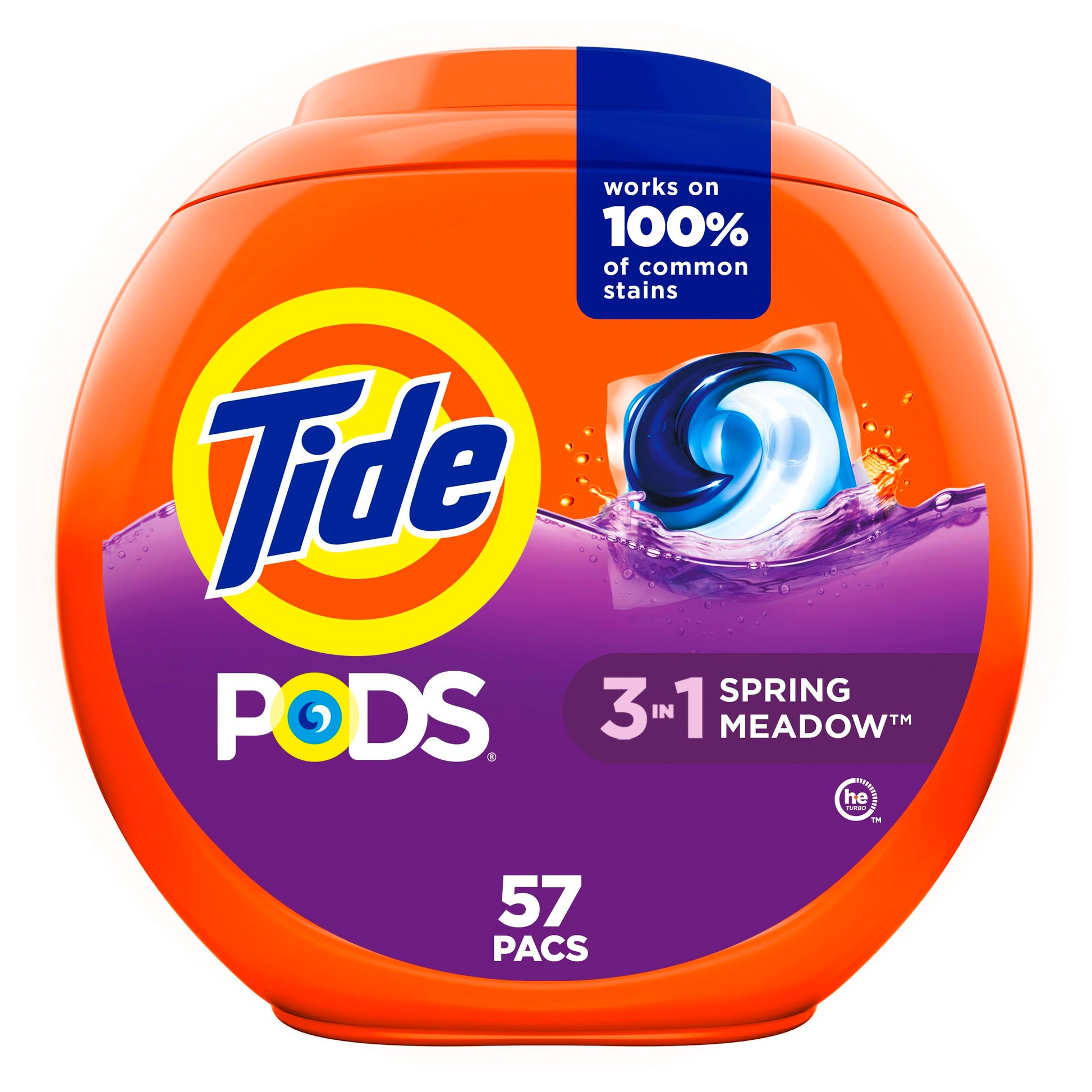 Tide PODS laundry detergent pacs, 3-in-1 Stain Remover, Odor Fighter, Color Protector, 112 Count, HE compatible, Spring Meadow Scent