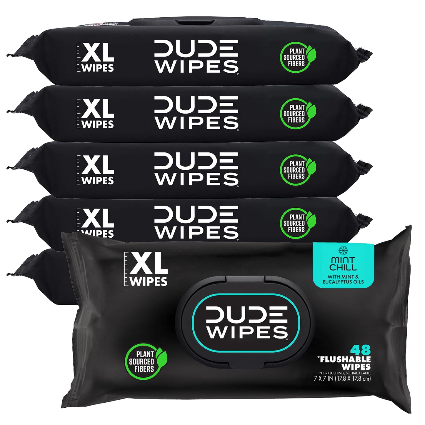 DUDE Wipes Unscented Flushable Wipes - Extra-Large Adult Wet Wipes for Sensitive Skin - 6 Pack (288 Count) - Infused with Vitamin E and Aloe - Septic and Sewer Safe