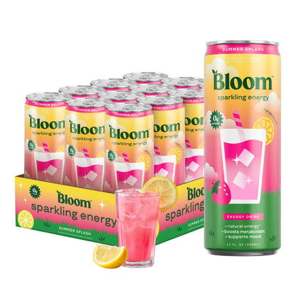 Bloom Nutrition Sparkling Energy Drink - Variety Pack - Natural Caffeine, Zero Sugar, 180mg Caffeine - Antioxidant-Rich with Green Coffee Bean, Green Tea Extract, Prebiotics - 12oz 12 Pack
