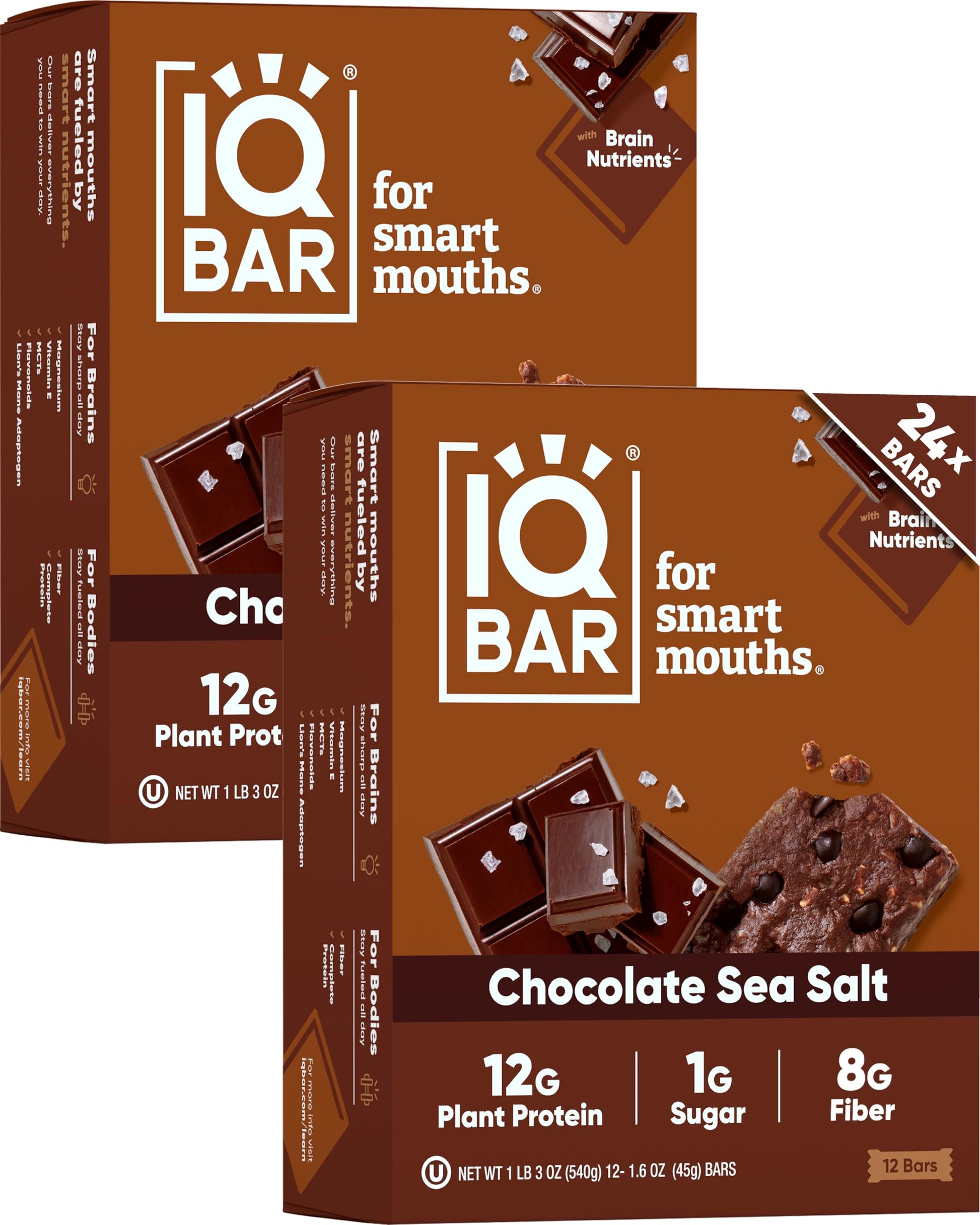 IQBAR Clean Plant Protein Bars - Chocolate Lovers Variety - 12 Count - Keto, Vegan, High Fiber, Gluten and Dairy Free, Low Sugar Snack - Brain and Body Nutrients for Focus, Energy, Meal Replacement