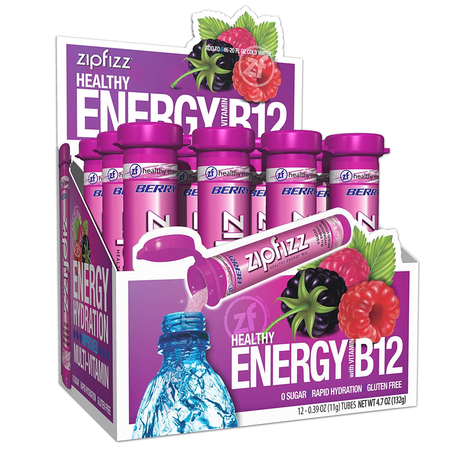 Zipfizz Daily Energy Drink Powder, Fruit Punch, 20 Pack 3-in-1 Sustained Energy, Rapid Hydration, and Essential Vitamins Sugar-Free Electrolyte Powder Contains Vitamin B-12 & Antioxidants