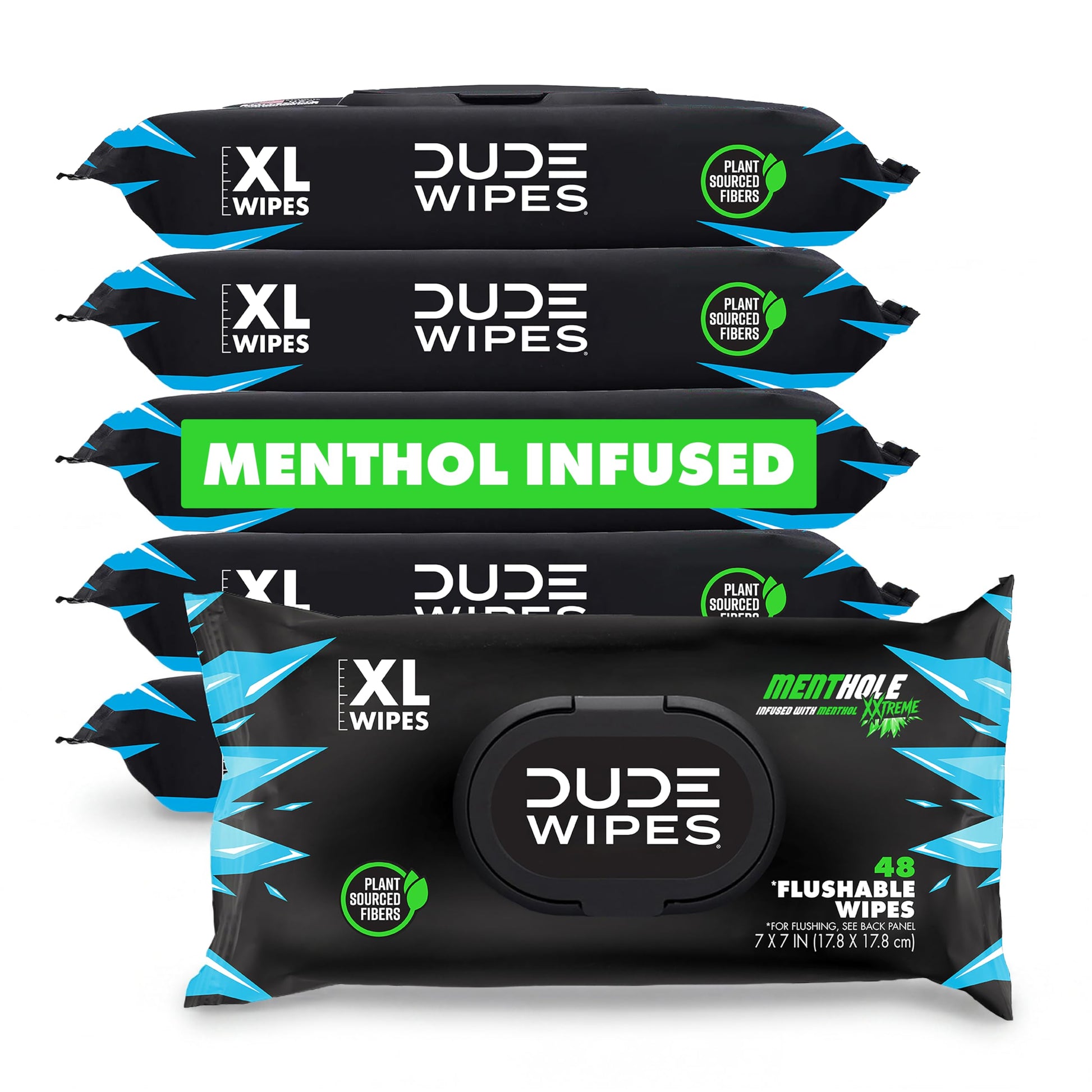 DUDE Wipes Unscented Flushable Wipes - Extra-Large Adult Wet Wipes for Sensitive Skin - 6 Pack (288 Count) - Infused with Vitamin E and Aloe - Septic and Sewer Safe