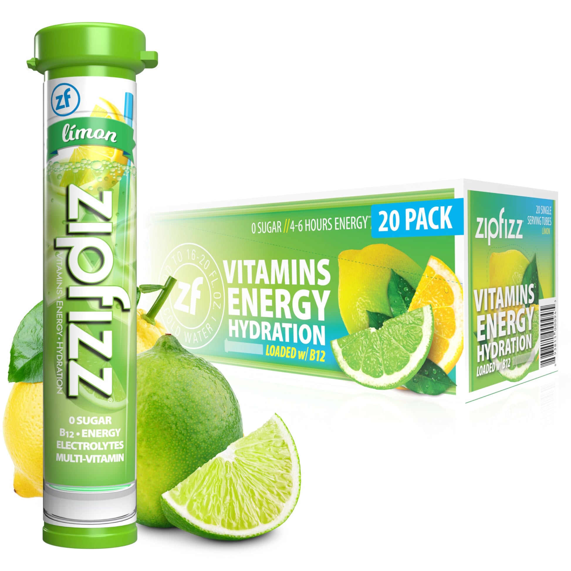 Zipfizz Daily Energy Drink Powder, Fruit Punch, 20 Pack 3-in-1 Sustained Energy, Rapid Hydration, and Essential Vitamins Sugar-Free Electrolyte Powder Contains Vitamin B-12 & Antioxidants