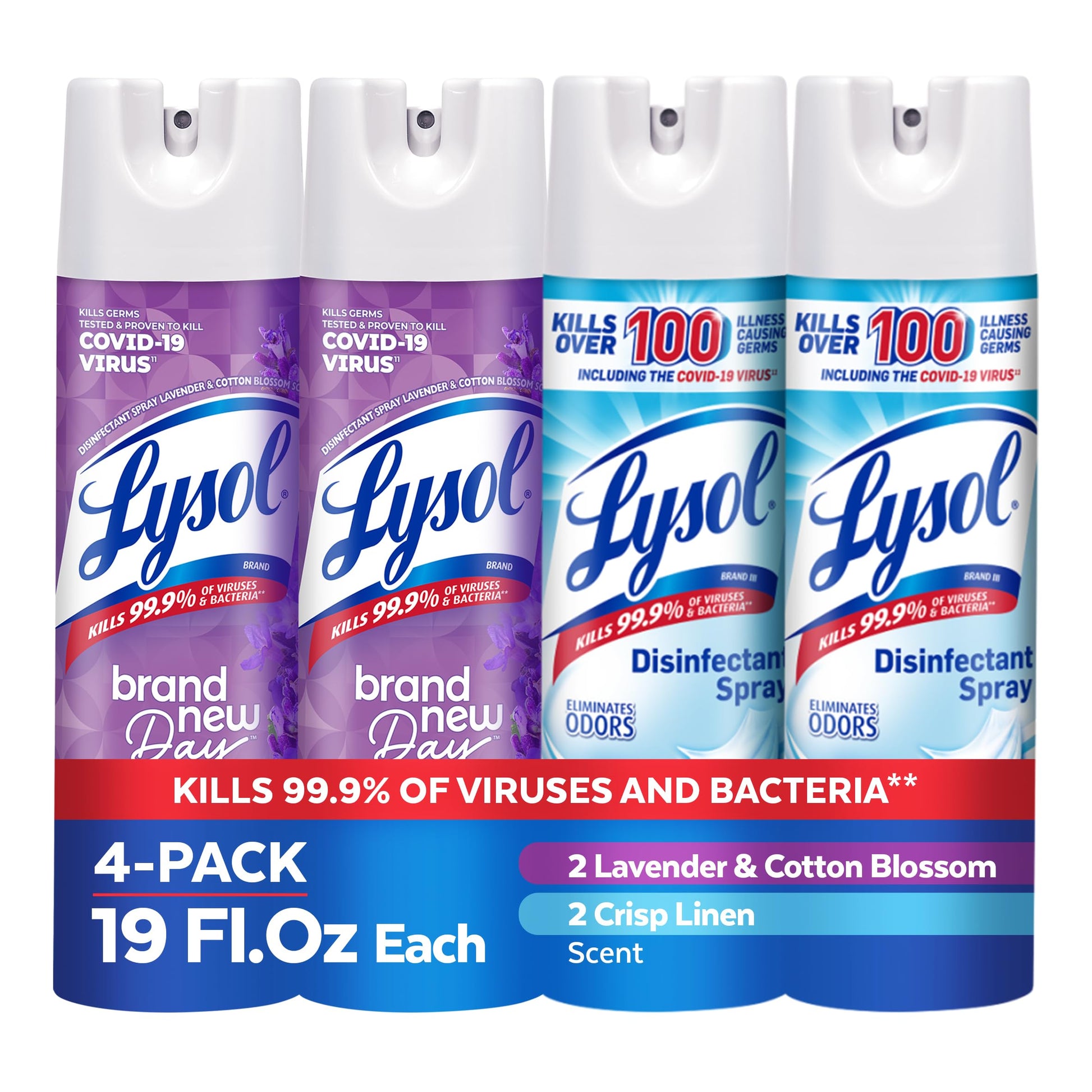 Lysol Disinfectant Spray, Household Cleaning Supplies, Disinfecting Multi-Purpose Room Spray, Antibacterial Sanitizer, Deodorizer, Kills Hantavirus, Crisp Linen, 19 Fl Oz (Pack of 2)