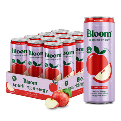 Bloom Nutrition Sparkling Energy Drink - Variety Pack - Natural Caffeine, Zero Sugar, 180mg Caffeine - Antioxidant-Rich with Green Coffee Bean, Green Tea Extract, Prebiotics - 12oz 12 Pack