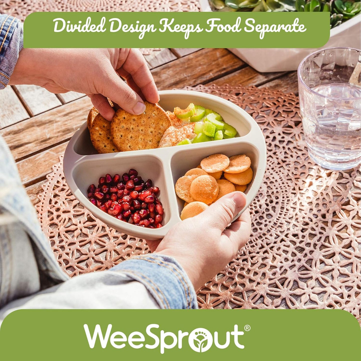 WeeSprout Suction Plates with Lids for Babies & Toddlers - 100% Silicone, Dinnerware Stays Put, Divided Design for Picky Eaters, Microwave & Dishwasher Friendly, 3 Pack