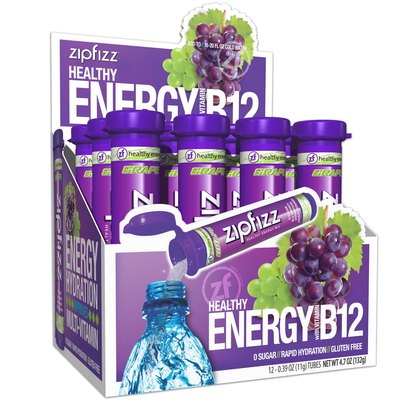 Zipfizz Daily Energy Drink Powder, Fruit Punch, 20 Pack 3-in-1 Sustained Energy, Rapid Hydration, and Essential Vitamins Sugar-Free Electrolyte Powder Contains Vitamin B-12 & Antioxidants